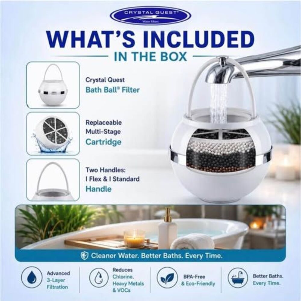 10-Stage Bathtub Water Filter, Ball Crystal Quest Removes Chlorine & Lead